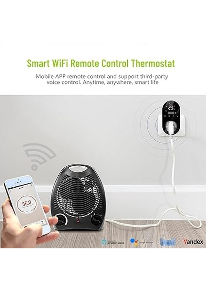 Dijital Termostat Priz 16A Çıkış Tuya App Ses Kontrol Soketi Sıcaklık Kontrol Cihazı 5+1+1 Altı Periyot &amp; Dokunmatik Butonlu Isıtma ve Soğutma Modu Fanlı Isıtıcı Için LED Ekran Radyatör modelleri