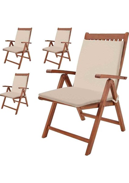 Bahçe Balkon Salon Krem Sandalye Minderi (Arkalıklı) 4 Lü