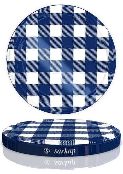 Bükümlü Konserve Kapakları - 82 mm Yeniden Kullanılabilir Konserve Kapakları 10'lu Set Kapak Kapağı (Mavi Ekose)