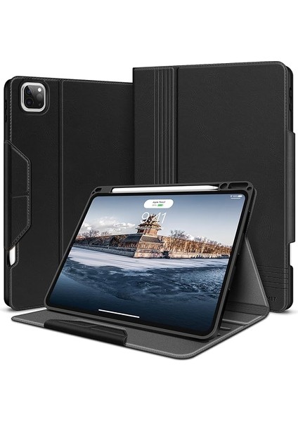 Kılıf Için iPad Pro 11 2022 (4. Nesil) 2021/2020/2018 Için Kalem Tutuculu 2. Nesil Kalem Şarj Fonksiyonunu Destekler, Otomatik Uyku/uyandırma ve Ayakta Durma Fonksiyonlu - Siyah