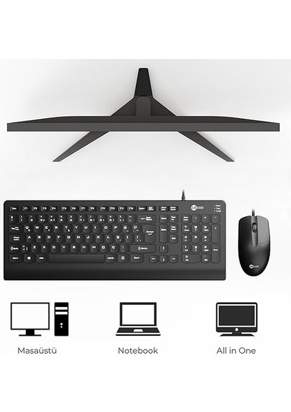 CM103 USB Kablolu Win/mac Uyumlu Sıvı Dökülmesine Dayanıklı Sağ ve Sol Elle Kullanıma Uygun Qwerty Türkçe Dizilim Tam Boyutlu 1000DPI Optik Kompakt Fare Türkçe Q Klavye &amp; Mouse Set Siyah fiyatları