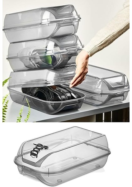 Füme Kilit Kapak Unisex Ayakkabı Saklama Kutusu | Modüler Yapı | Ayakkabı Depolama - 5 Adet