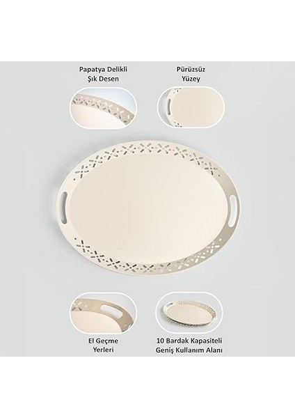 Metal Lalin Tepsi, Metal Tepsi, Servis Tepsisi, Romantik Tepsi, Büyük Tepsi, Çay Kahve Tepsisi Krem indirimleri