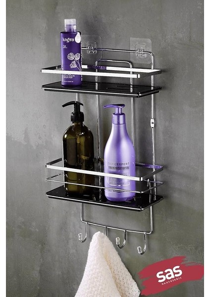 Haus Yapışkanlı Ömür Boyu Paslanmaz Kristal Ayarlanabilir Raf Banyo Düzenleyici Şampuanlık Lş-02 Kskk