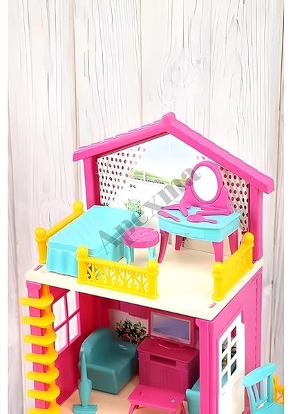 Oyuncak Bebekli Portatif 3 Katlı Düşler Evi Aksesuarlı Üç Katlı Oyuncak Bebek Evi fiyatları