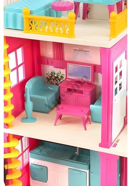 Oyuncak Bebekli Portatif 3 Katlı Düşler Evi Aksesuarlı Üç Katlı Oyuncak Bebek Evi modelleri