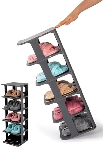 Home 5 Katlı Plastik Ayakkabılık Raf, Eklenebilir ve Büyütülebilir Düzenleyici Organizer, Kapı Önü ve Ev Içi Kullanım Için Ideal, Uzun Ömürlü ve Dayanıklı (Antrasit Gri) fırsatları