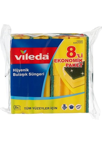 141127 Oluklu Bulaşık Süngeri, Yeşil, 8 Parça