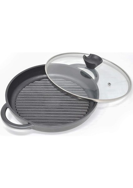 Kitchen Izgara Tavası, Indüksiyon, Cam Kapaklı 27 cm - Alüminyum Döküm Yapışmaz - Tava Izgara Biftek Tavası Kızartma Tavası Pfoa Içermez
