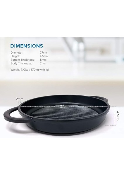 Kitchen Izgara Tavası, Indüksiyon, Cam Kapaklı 27 cm - Alüminyum Döküm Yapışmaz - Tava Izgara Biftek Tavası Kızartma Tavası Pfoa Içermez fiyatları