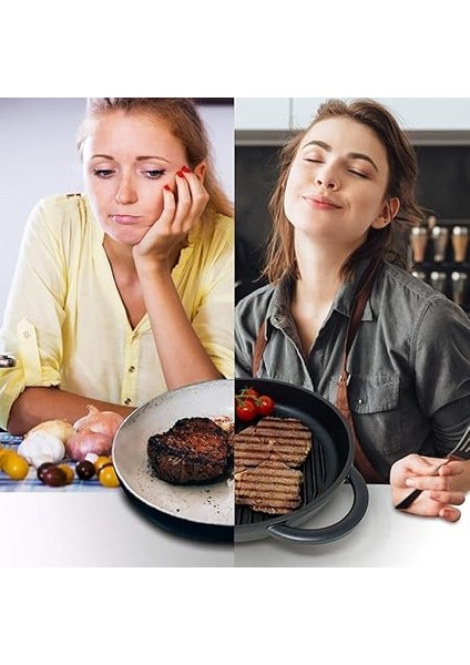 Kitchen Izgara Tavası, Indüksiyon, Cam Kapaklı 27 cm - Alüminyum Döküm Yapışmaz - Tava Izgara Biftek Tavası Kızartma Tavası Pfoa Içermez fırsatları