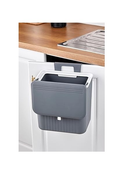 15 Litre Fonksiyonel Kapaklı Banyo ve Mutfak Tezgahüstü Çöp Kovası Dolap ve Duvar Aparatlı 15 Lt.,yerden Tasarruflu Lavabo Altı Veya Dolap Kapısı Için Kapasiteli Mutfak Çöp Kovası,askılı (Gri) modelleri