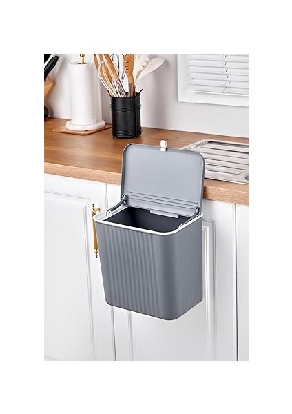 15 Litre Fonksiyonel Kapaklı Banyo ve Mutfak Tezgahüstü Çöp Kovası Dolap ve Duvar Aparatlı 15 Lt.,yerden Tasarruflu Lavabo Altı Veya Dolap Kapısı Için Kapasiteli Mutfak Çöp Kovası,askılı (Gri) fırsatları