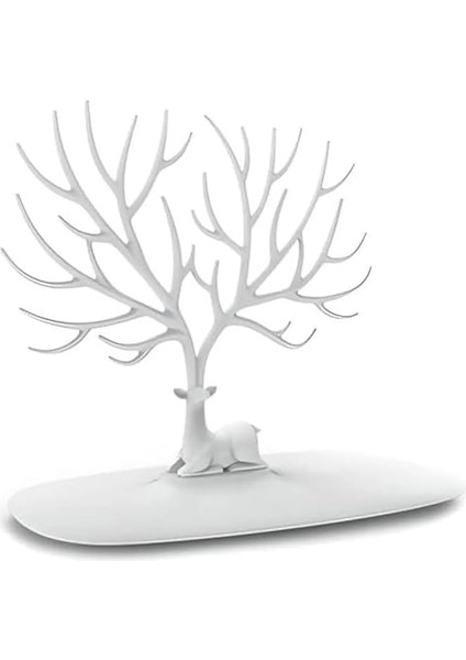 Geyik Tasarımlı Takı Standı, Yüzük, Küpe, Kolye Askılığı, Şık Mücevher Organizer, Estetik ve Dayanıklı Tasarım (Beyaz)