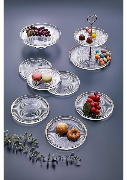 8 Parça Gold Yaldızlı Cam Servis Sunum Seti Takımı fiyatları