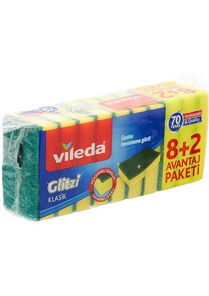 161919 Düz Hijyenik Bulaşık Süngeri, 8+2'li Promosyon Paket, Yeşil modelleri