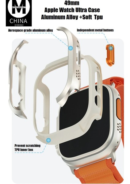 Resveq Movenchy Apple Watch Ultra 49MM Mo-Wt3 Alüminyum Camlı Kasa Ekran Koruyucu - Gold indirimleri