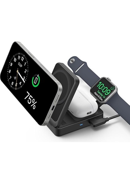 Maggo 3in1 Kablosuz Katlanır Şarj B25M8, Siyah