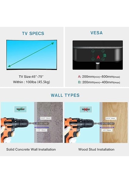 Bayou Nb P6 LCD LED OLED 40"–80" Uyumlu, Ultra Ince Tv Askı Aparatı Tuv Sertifikalı 2023 Versiyon indirimleri