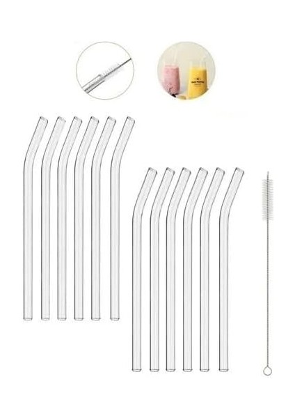 Parça Cam Pipet Seti – 12 Adet Cam Pipet + 1 Adet Temizleme Fırçası Yıkanabilir Sağlıklı ve Antibakteriyel Smoothie Kahve Meşrubat ve Her Türlü Içecek Için fiyatları