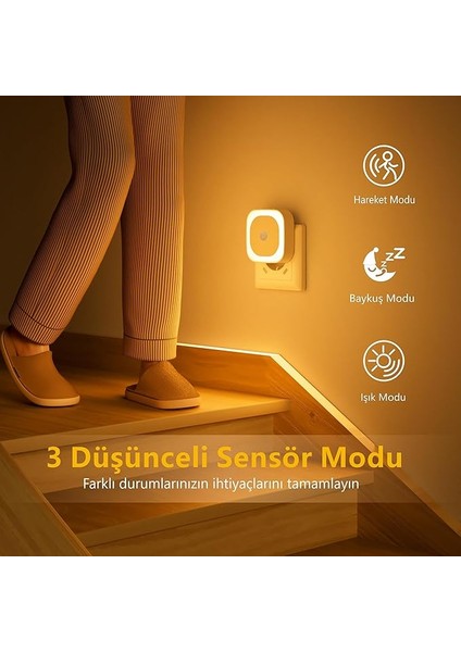 Hareket Sensörlü Soket Gece Lambası, 3 Sensör Modu, [2 Adet] Çocuk Odası, Banyo, Mutfak, Merdivenler, Yatak Odası, Amber Için Kısılabilir Gece Lambası fiyatları