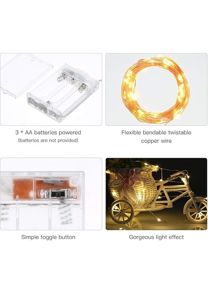 LED Peri Işıkları Pille Çalışır, 1 Paket Mini Pille Çalışan Bakır Tel Yıldızlı Peri Işıkları Yatak Odası, Noel, Partiler, Düğün, Orta Parça, Dekorasyon Için (5 M/16 Ft Sıcak Beyaz) fiyatları