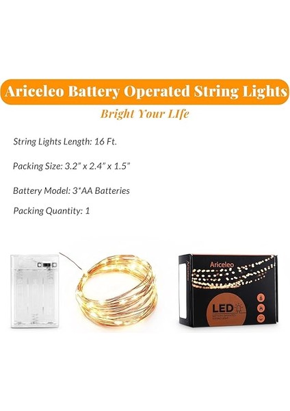LED Peri Işıkları Pille Çalışır, 1 Paket Mini Pille Çalışan Bakır Tel Yıldızlı Peri Işıkları Yatak Odası, Noel, Partiler, Düğün, Orta Parça, Dekorasyon Için (5 M/16 Ft Sıcak Beyaz) fırsatları