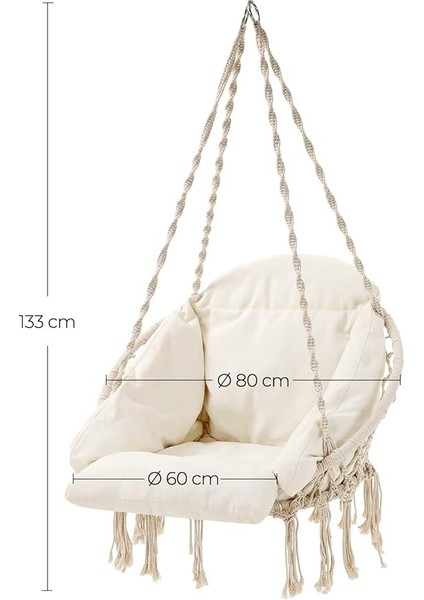 Asma Koltuk, Asma Sallanan Koltuk, Kalın Yastıklı Asma Sandalye, 120 Kg'a Kadar Yüklenebilir, Bahçe, Balkon, Oturma Odası, Teras, Iskandinav Tarzı, Modern, Bej GDC042M01 Için fırsatları