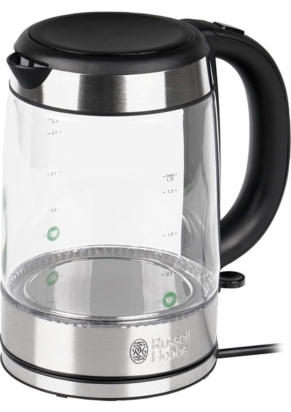 Hobbs 21600-57 Glass Su Isıtıcı, Cam, 1,7 L, 2200 W, LED Aydınlatma, 1 Fincan Seçeneği, Paslanmaz Çelik, Çıkarılabilir Kireç Filtresi, Kapasite Işaretli Su Seviye Göstergesi, Gümüş