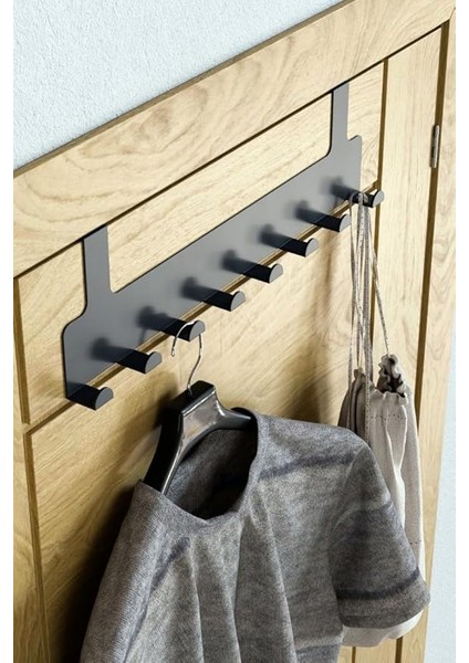 Home Metal Mat Siyah Kapı Arkası Askılık – 8 Kancalı Amerikan Tipi Organizer Askı, Banyo ve Oda Kapıları Için Pratik Askılık, Delmeden Montajlı Kapı Arkası Askı (Siyah)