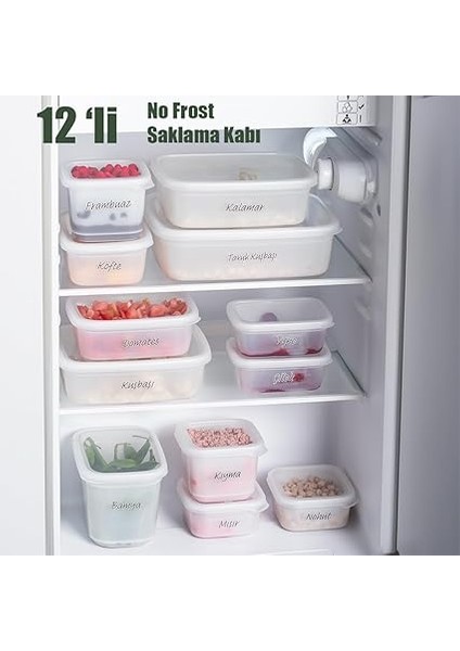 1126 12'lı Etiketli No Frost -25°c Derin Dondurucu Mikrodalga Yiyecek Erzak Saklama Kabı Seti Beyaz fiyatları
