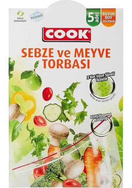 Kilitli Sebze Meyve Torbası, Büyük Boy 25 x 29 cm (5 Adet/kutu Içi)