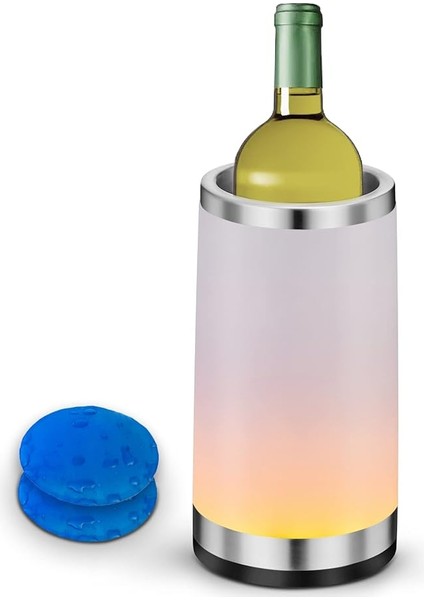 Ambient Rgb Dokunmatik Lambalı Şarap Soğutucu, 750 ml Şampanya/şarap Için 2 Soğutma Pedli Şişe Soğutucu, Erkekler Için Şarap Hediyesi Olarak Ideal, Parti/akşam Yemeği Için Şarap Aksesuarı