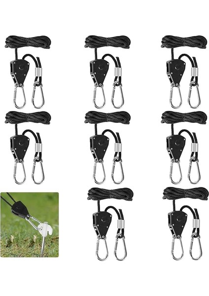 8 Adet Halat Cırcır Halat Kancaları, 1/8 Inç, Kamp Gergi Halatı, Yük Kapasitesi 68 Kg/çift, Naylon Hayatta Kalma Halatı Ayarlayıcı Alüminyum Halat Çekme Halatı Halat