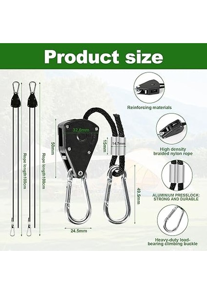 8 Adet Halat Cırcır Halat Kancaları, 1/8 Inç, Kamp Gergi Halatı, Yük Kapasitesi 68 Kg/çift, Naylon Hayatta Kalma Halatı Ayarlayıcı Alüminyum Halat Çekme Halatı Halat indirimleri