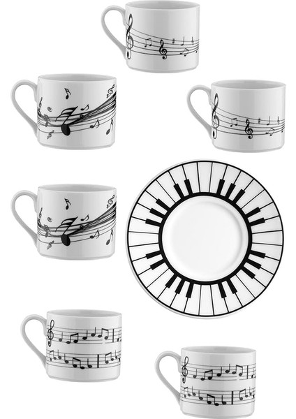 Porselen Bitmeyen Senfoni 6 Kişilik 12 Parça Kahve Fincan Takımı, 90 ml