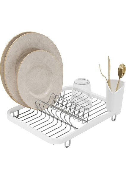 Sinkin Metal Bulaşıklık, Çıkarılabilir Çatal Bıçak Sepetli – Lavaboya Veya Çalışma Yüzeyine Uyar, Kompakt ve Kullanışlı, Beyaz/nikel