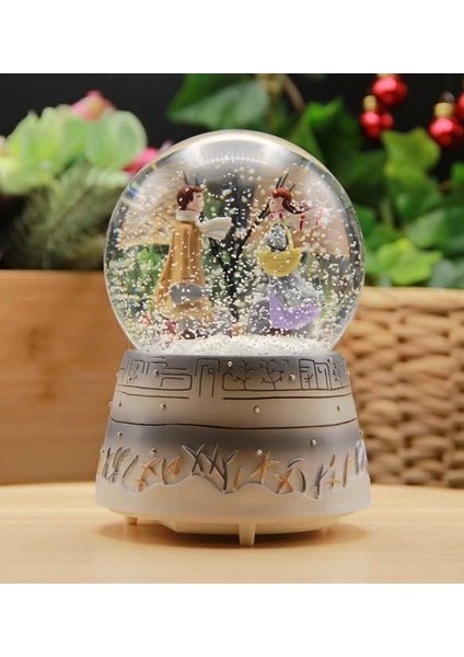 Masalı Gri Sevgili Kar Küresi Otomatik Müzikli &amp; Işıklı (Orta Boy) KUŞKARNM872