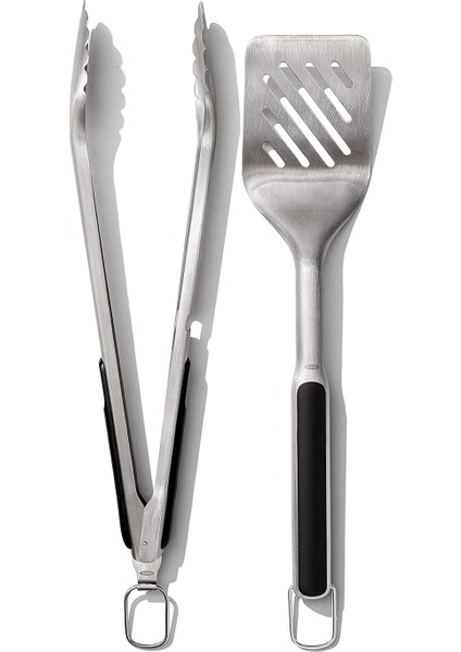 Good Grips Spatula ve Maşa Seti - Bulaşık Makinesinde Yıkanabilir Barbekü Maşası Seti Paslanmaz Çelik Et Spatulalı - 41 cm ve 47,5 cm