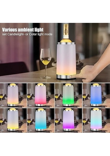 Ambient Rgb Dokunmatik Lambalı Şarap Soğutucu, 750 ml Şampanya/şarap Için 2 Soğutma Pedli Şişe Soğutucu, Erkekler Için Şarap Hediyesi Olarak Ideal, Parti/akşam Yemeği Için Şarap Aksesuarı fırsatları