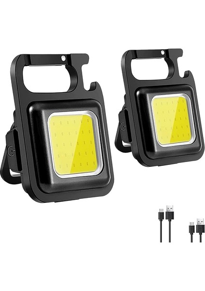 2'li Paket Mini Taşınabilir Işık, Küçük Şarj Edilebilir Işık, 800 Lümen, Cob Mini El Feneri, Çalışma Işığı, Su Geçirmez Anahtarlık, El Feneri, LED Işık, Iç ve Dış Mekan, Kamp Vs. Için