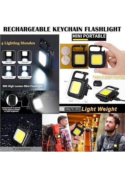 2'li Paket Mini Taşınabilir Işık, Küçük Şarj Edilebilir Işık, 800 Lümen, Cob Mini El Feneri, Çalışma Işığı, Su Geçirmez Anahtarlık, El Feneri, LED Işık, Iç ve Dış Mekan, Kamp Vs. Için fiyatları