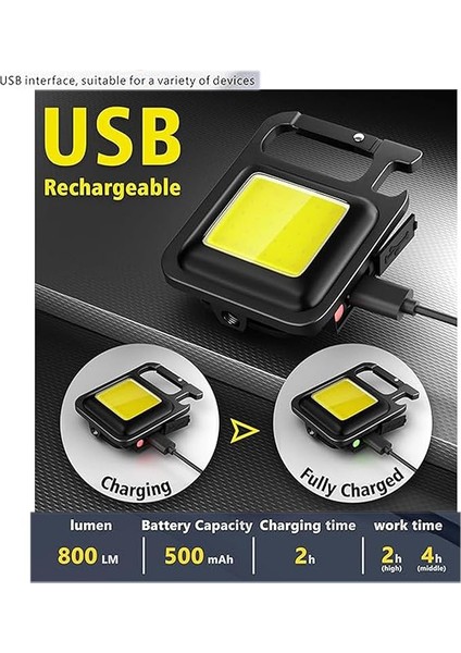 2'li Paket Mini Taşınabilir Işık, Küçük Şarj Edilebilir Işık, 800 Lümen, Cob Mini El Feneri, Çalışma Işığı, Su Geçirmez Anahtarlık, El Feneri, LED Işık, Iç ve Dış Mekan, Kamp Vs. Için modelleri