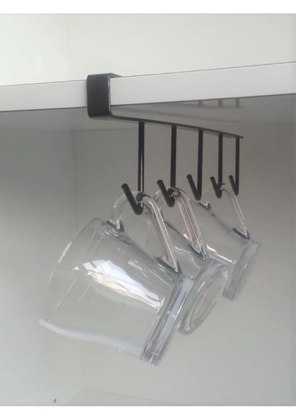 Dolap Içi Fincan Bardak Askısı Kupa Askısı Geçmeli Raf Altı Askı - Siyah