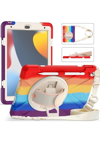 iPad 9. Nesil Kılıf, iPad 10.2 2019 Kılıfı, iPad Kılıfı 7./8., 360 Dönebilen Stand El Kayışı Omuz Askısı Kalem Tutucu, Düşmeye Dayanıklı Koruyucu Çocuk iPad Kılıfı 2021/2020/2019, Renkli Kırmızı