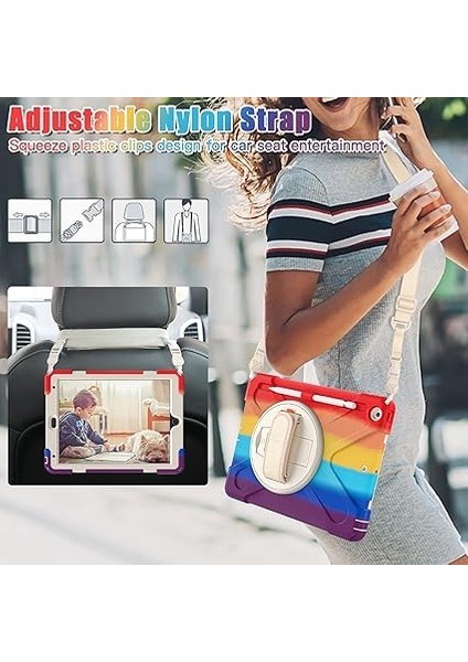 iPad 9. Nesil Kılıf, iPad 10.2 2019 Kılıfı, iPad Kılıfı 7./8., 360 Dönebilen Stand El Kayışı Omuz Askısı Kalem Tutucu, Düşmeye Dayanıklı Koruyucu Çocuk iPad Kılıfı 2021/2020/2019, Renkli Kırmızı modelleri