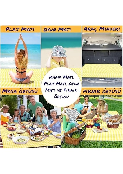 Plaj Havlusu, Piknik Örtüsü, Plaj Matı, Çantalı Plaj Hasırı,kamp Battaniyesi, Kamp Matı, Katlanabilir, Hafif, Su Geçirmez, Kum Geçirmez (Beyaz-Sarı Kare) fırsatları