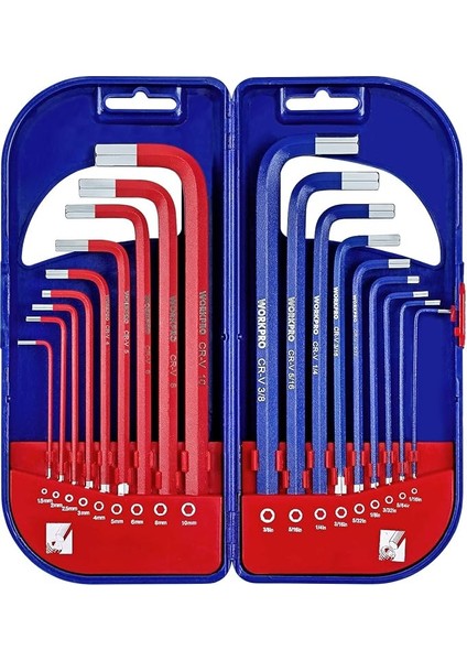 Plastik Cr-V Iç Altı Köşeli Alyan Anahtar Seti In 1,5 "-10 mm Metrik ve 1/16" Bis 3/8 Inç Açılı Tornavida-Seti