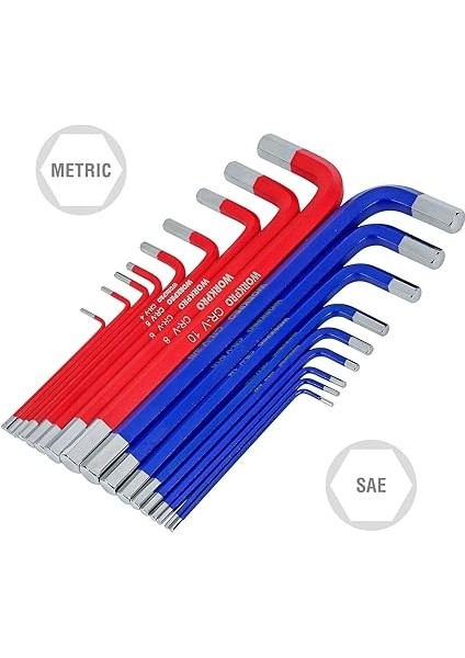 Plastik Cr-V Iç Altı Köşeli Alyan Anahtar Seti In 1,5 "-10 mm Metrik ve 1/16" Bis 3/8 Inç Açılı Tornavida-Seti fiyatları