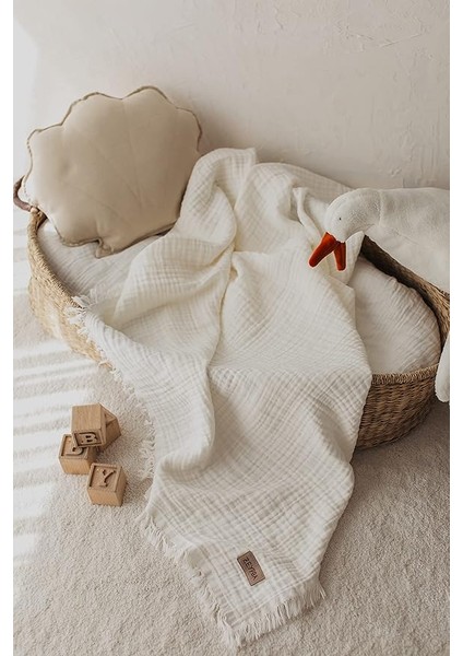 Ekru 4 Katlı Müslin Bebek ve Çocuk BATTANIYESI%100PAMUK Erkek &amp; Kız Bebekler Için Nefes Alabilen Cilt Dostu Bebek ve Çocuk Battaniyesi, Unisex,%